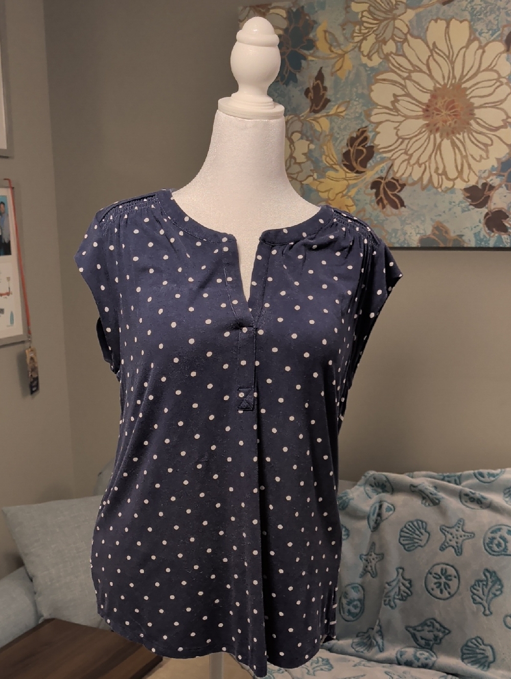 Daniel Rainn Navy Polka Dot Cap Sleeve Blouse